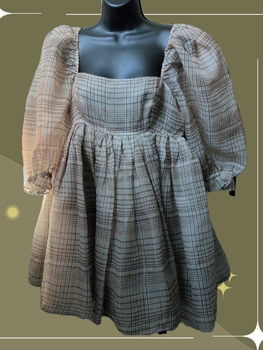 ✨ Selkie Plaid Puff Mini Dress Size M